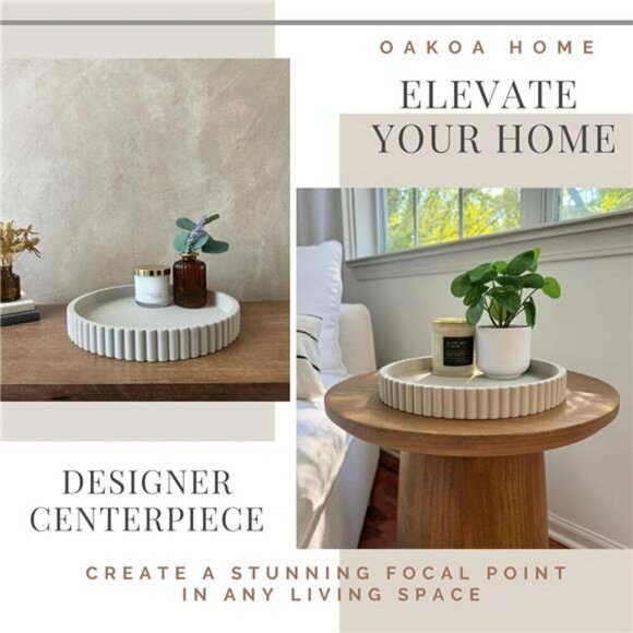 OAKOA Concrete Round Decorative Tray Coffee Table Centerpiece Modern Home Decor - Picture 6 of 7